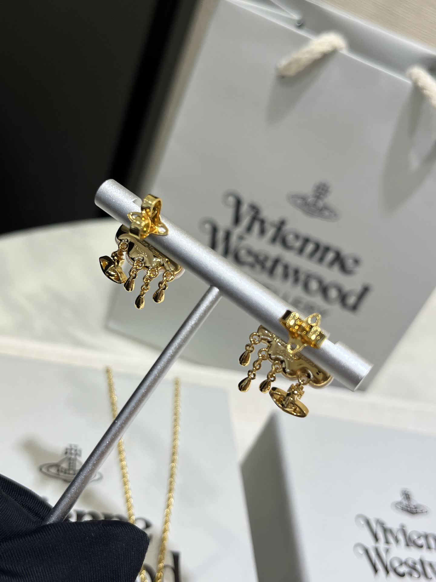 Vivienne Westwood Pearl Cluster Earrings with Gold Accents
